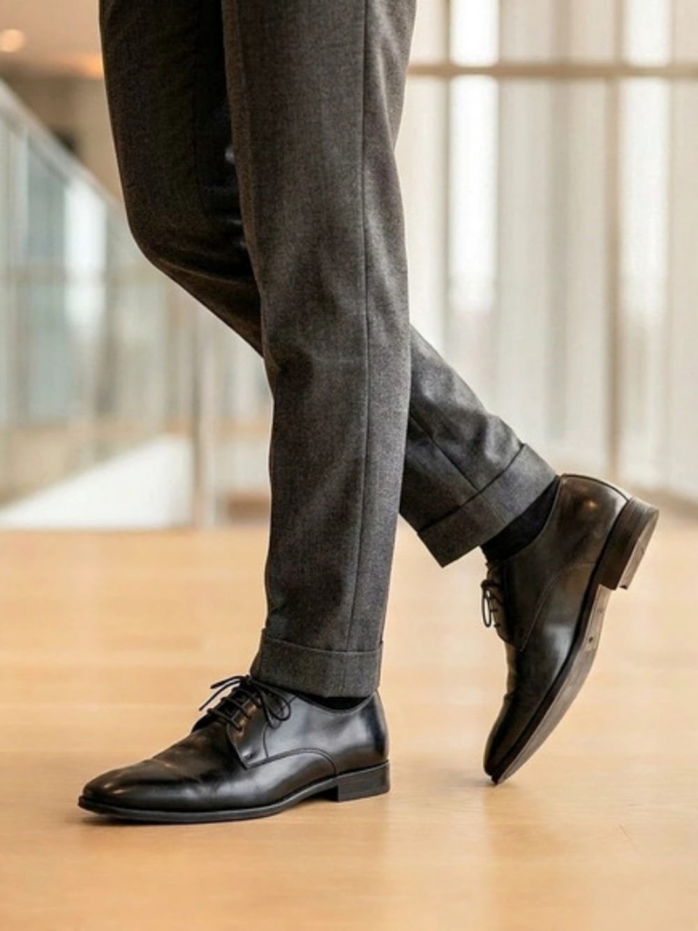 Pegabo Men's Black Leather Derby Lace-up Dress Shoes Oxfords Size EU 41 / US 8